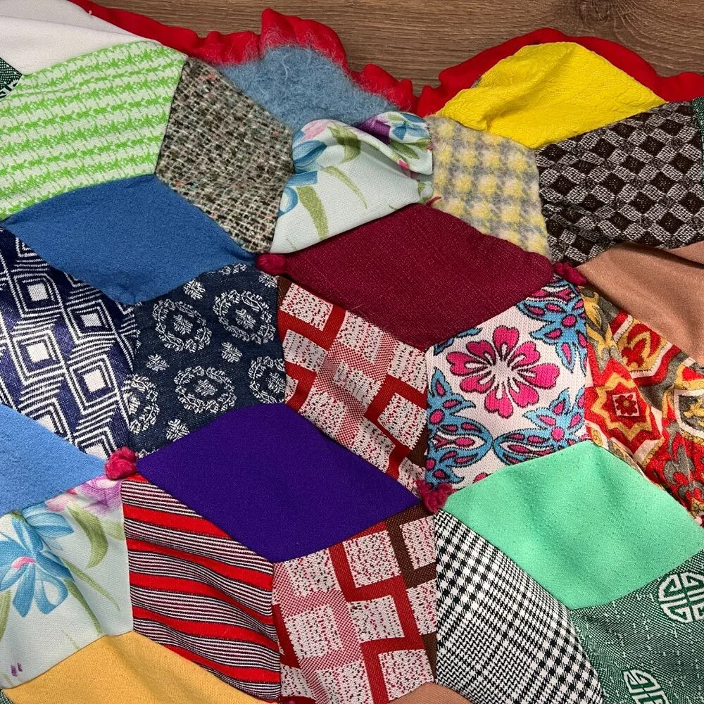 Vintage New England Wool Cube Crazy Quilt 84